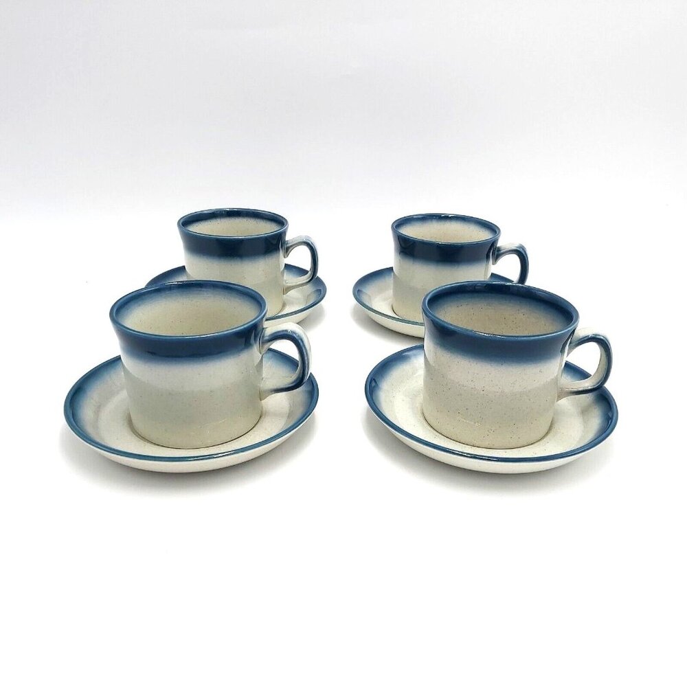 Wedgwood Blue Pacific Flat Cups and Saucers  Set of 4 Discontinued